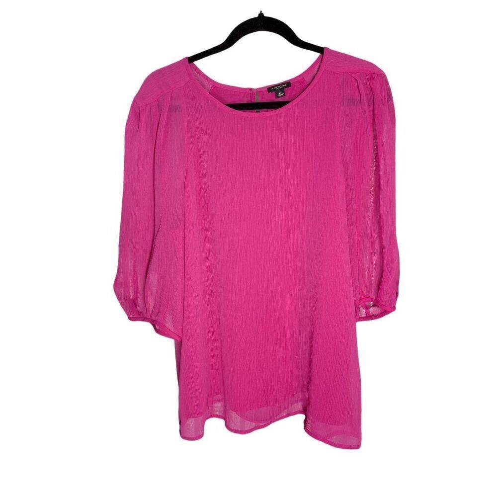 Ann Taylor Loft FUCHSIA Blouse Tie Neck 3/4 Sleeve Women's Size 12